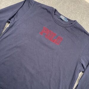 Mens Polo Ralph Lauren Classic Fit Logo Spell Out T Shirt Long Sleeve Navy XL